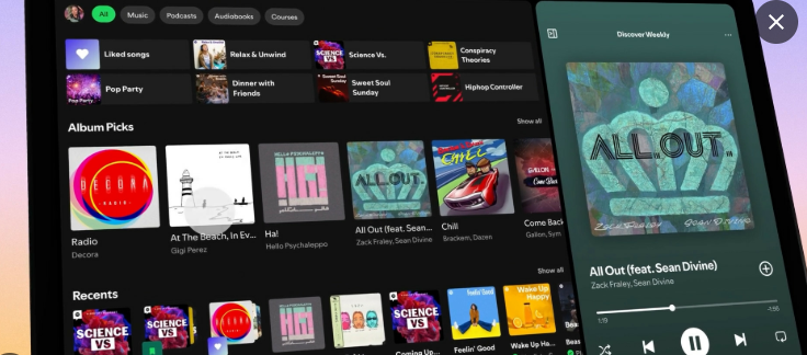 Tablette avec playlist Spotify